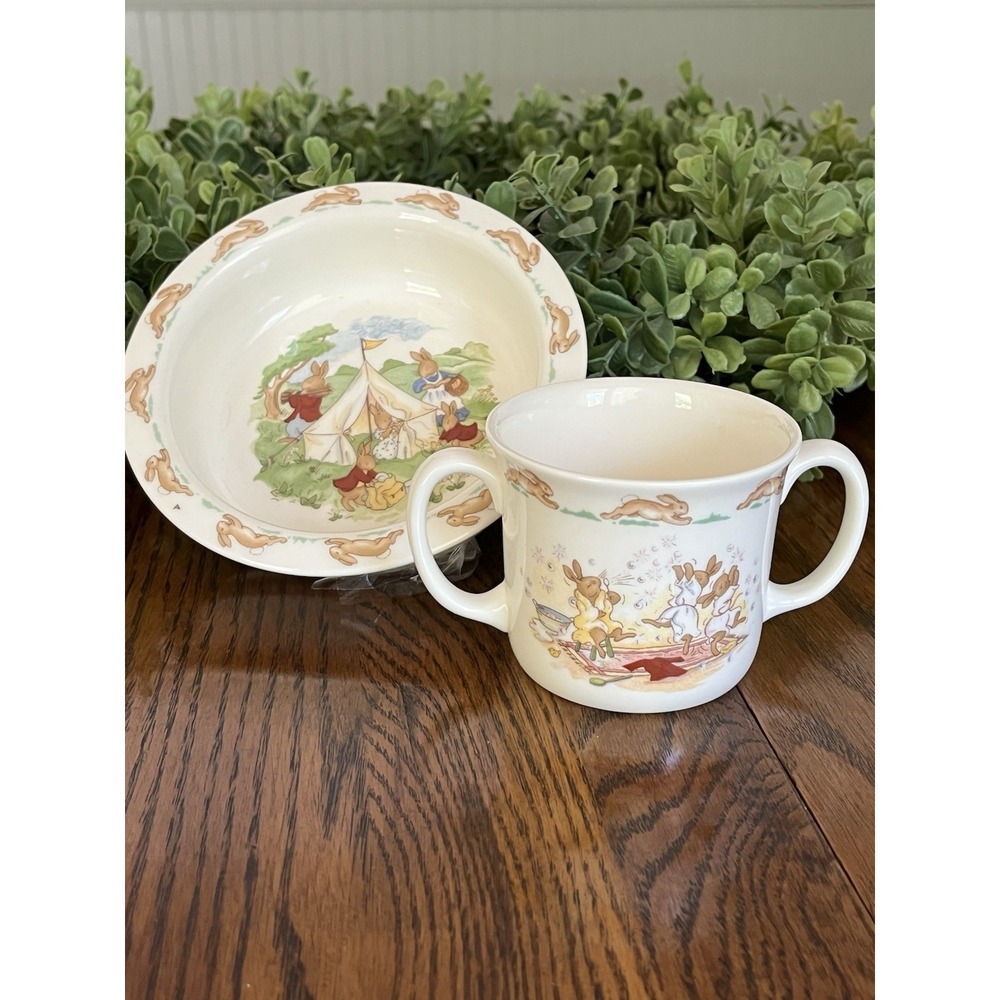 VTG set of 2 Royal Doulton Bunnykins 2 handled cup & 6" bowl.
